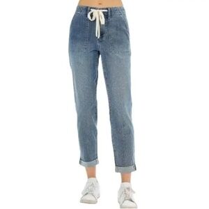 Relaxed Fit Blue Boyfriend Jeans with Drawstring
